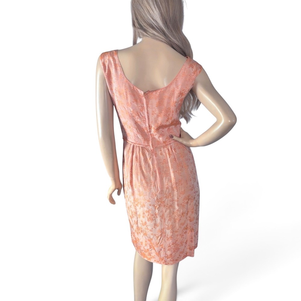 Vintage 1960s Orange Floral Jacquard Satin Mini Dress Size Small - Picture 8 of 8